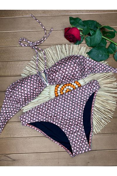 XORVİO Women's Lycra Flexible Drawstring Halter Neck Strapless Stylish Quality Brown V Detailed Bikini Suit
