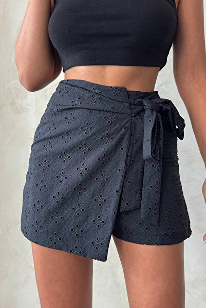 bacc Kadın Siyah Dokuma Güpürlü Astarlı Şort Etek BCHN-25255075