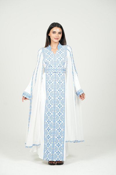 al bent al sharqieh Ladies Printed Jalabiya - Full-Sleeve crepe Dress with belt and All Over Prints
