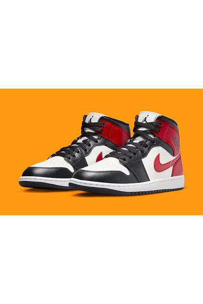 Nike Ni̇ke Air Jordan 1 Mid Gym Red Off Noir Limited Basketball Shoes Bq6472-160