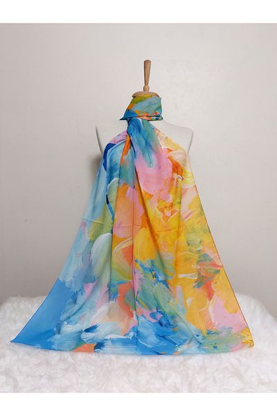 REMOMODA Patterned Watercolor Italian Cotton Flexible Soft Shawl High Quality Flexible-Soft