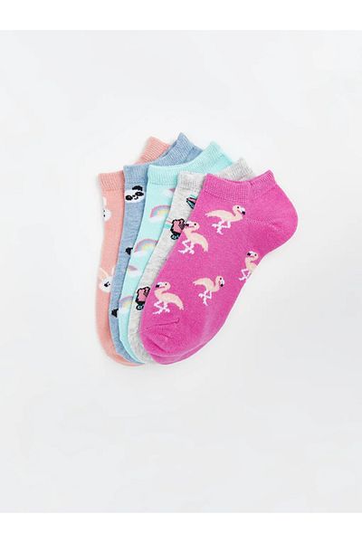 LC Waikiki Lcw Kids Pink Patterned Girls' Booties Socks 5-Piece