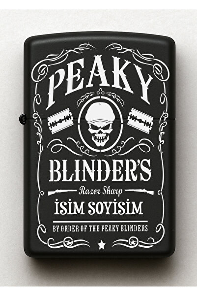 Melek Pazarı Peaky Blinders Desenli Kişiye Özel İsimli Siyah Benzinli Metal Ç...