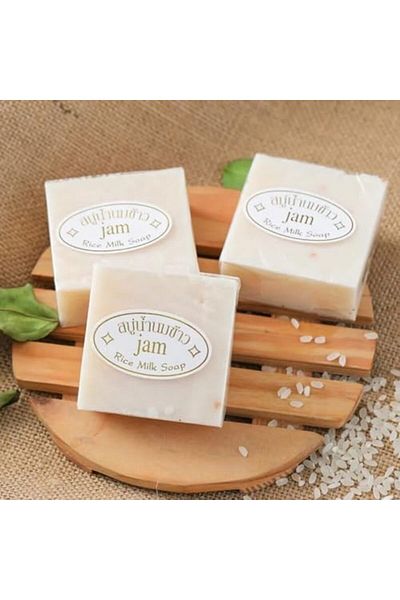 Jam NIKITA.VIVI 4Pcs Rice Milk Soap (4x65G), Thailand Rice Handmade Soap, Face & Body Cleaning Rice Soap