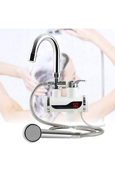 SIKS Robinet electric cu furtun și cap de duș pentru încălzirea apei, afișaj LCD pentru temperatură