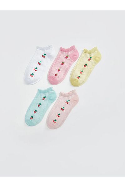 LC Waikiki Lcw Kids White Patterned Girl's Booties Socks 5-Piece