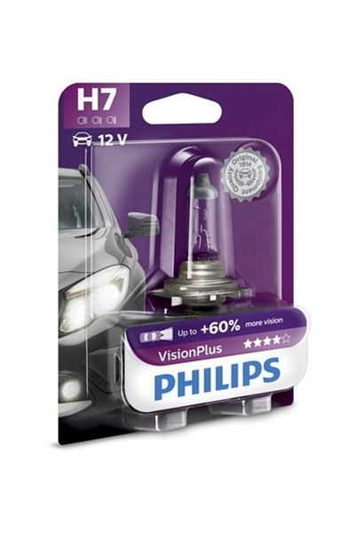 Philips H7 Vision Plus halogen car bulb, +60%, 12V, 55W,