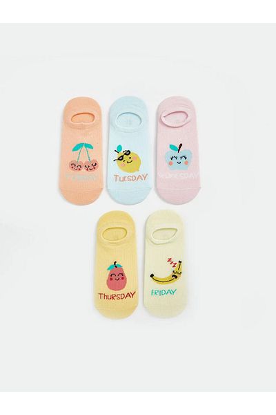 LC Waikiki Lcw Kids Orange Patterned Girl's Booties Socks 5-Piece