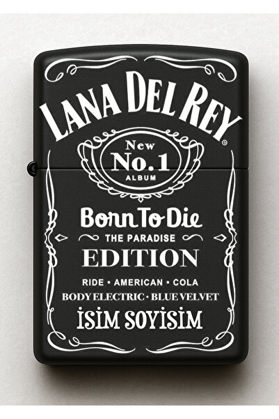 Melek Pazarı Lana Del Rey Desenli Kişiye Özel İsimli Siyah Benzinli Metal Çakmak
