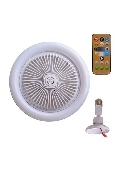 Genel Markalar Yok Pervaneli ve Fanlı Kumandalı Led Lamba 3 Farklı Renkli Tekli E27 20 Watt Beyaz Işık Led Ampul C