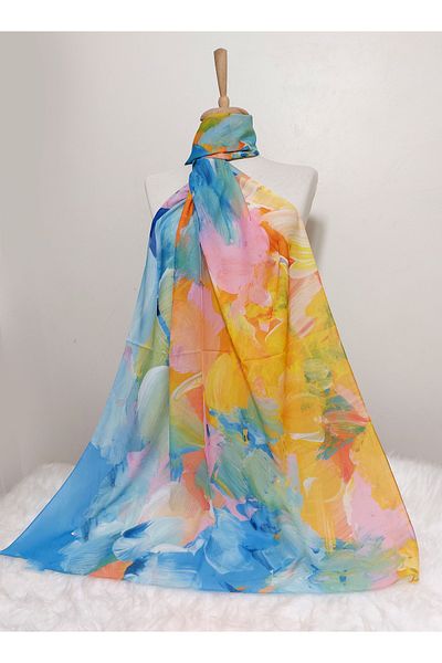 REMOMODA Patterned Watercolor Italian Cotton Flexible Soft Shawl High Quality Flexible-Soft