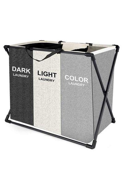 SIKS Dirty Laundry Basket, 3 Compartments, Foldable, Textile Material, Dimensions 62 X 34 X 56 Cm