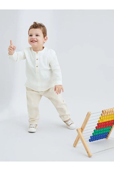 LC Waikiki Kanz Ecru Basic Baby Boy Shirt and Pants Set of 2