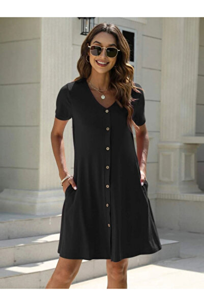 DRESSIFY WOMEN’S FASHION Γυναικείο κοντομάνικο V λαιμόκοψη μπροστινό φόρεμα β...