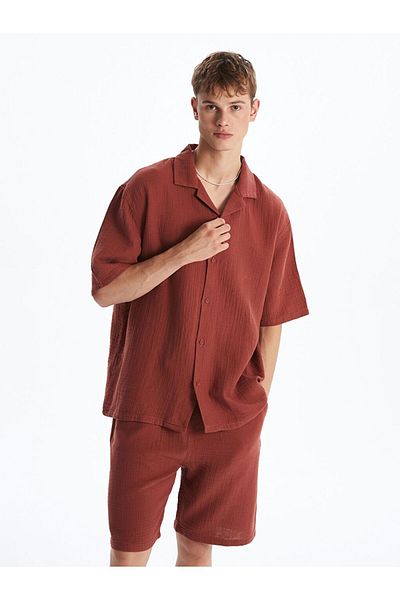 LC Waikiki Xside Comfortable Fit Resort Collar Short Sleeve Muslin Men's Shirt
