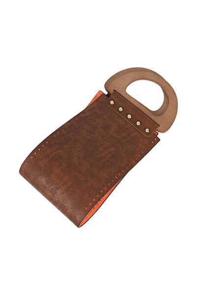 Ritzz حقيبة مسطحة متوسطة الحجم بمقبض خشبي - بني