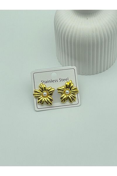 ilvesa shop New Season Non-Tarnish Pearl Flower Model Steel Earrings