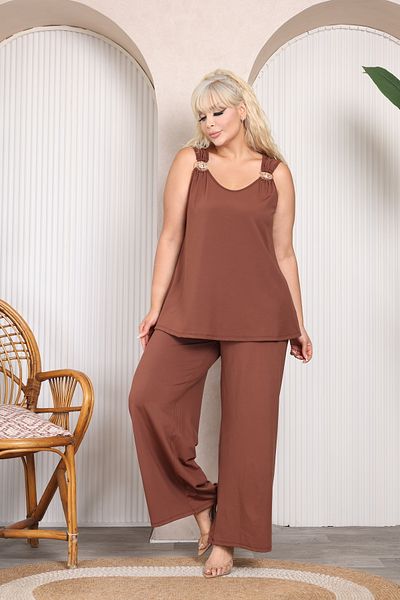 MJORA Sun Detailed Trousers & Blouse Knitted Plus Size Set