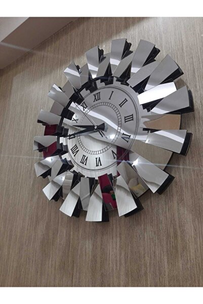DEKORANLA 3D Piyano Model Aynalı Duvar Saati Roma Rakamlı Gümüş Renk