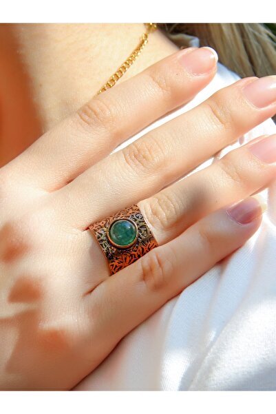 esha خاتم نسائي عتيق قابل للتعديل من الأحجار الكريمة الطبيعية من العقيق الأخضر الطبيعي euy68ya