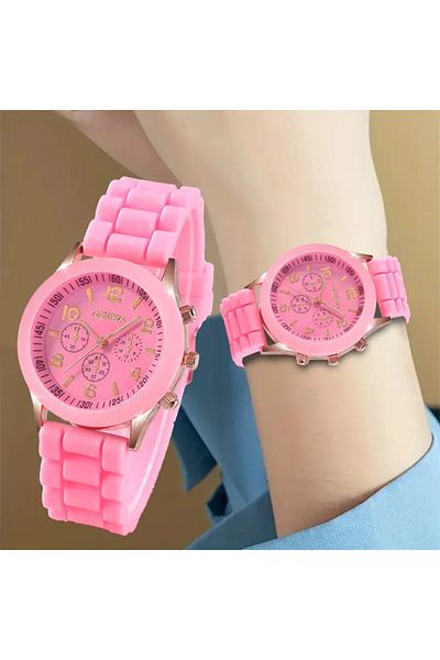 Geneva Women's Silicone Strap Pink Wristwatch – Stylish and Sporty Design
