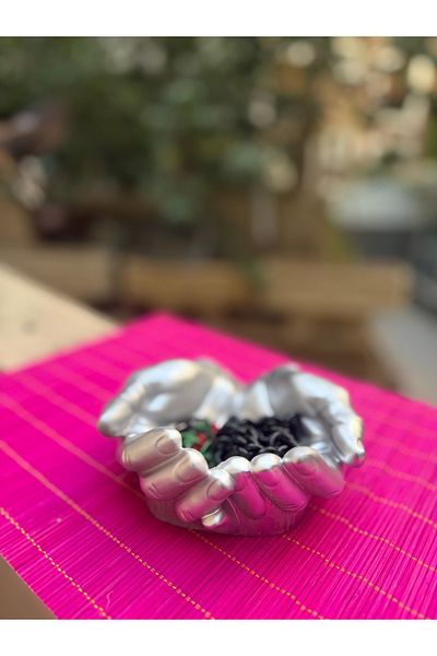 Lydia Accessory Handmade Concrete Organizer / Bowl with Decorative Hand / Palm Figures