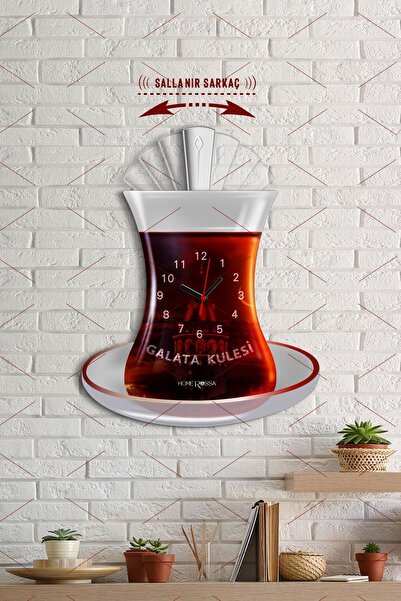 DEKORANLA Kule Temalı Sallanan Sarkaçlı Mutfak Duvar Saati, Kırmızı Renkli, Ş...