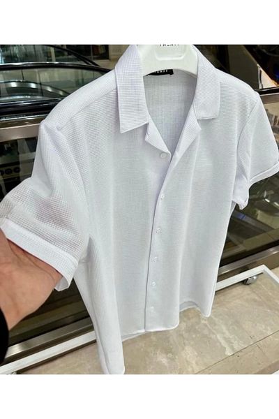 Store 100% Cotton Slim Fit Summer Men's Short Sleeve White Shirt