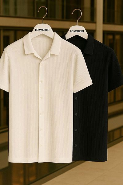 Store Advantageous Pack of 2 100% Cotton Premium Men's Summer Button Short Sleeve Shirts
