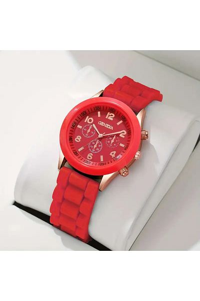 Geneva Women's Silicone Band Red Wrist Watch – Stylish and Sporty Design