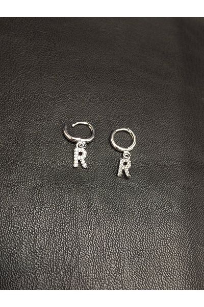 Han Ticarethane Silver Color Stone Letter R Earrings