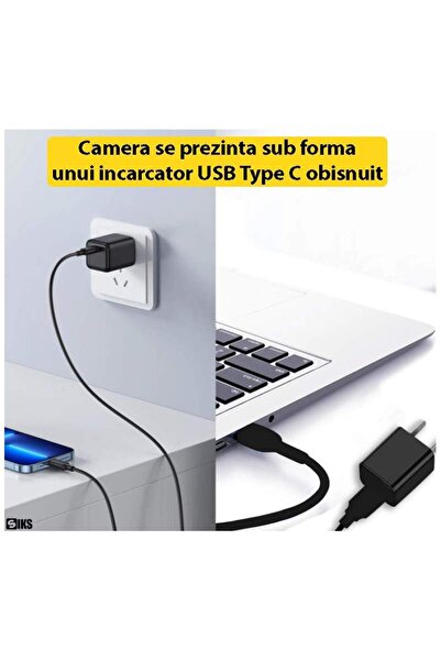 SIKS Mini Spy Camera Hidden in USB Type C Charger SIKS, Full HD, Nightvision, Microphone, Motion Sensor