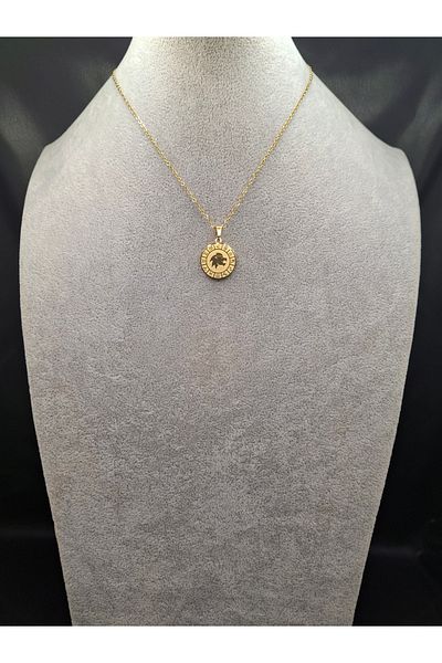 Han Ticarethane Gold Color Round Model Leo Steel Necklace