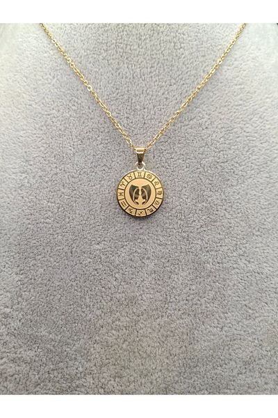 Han Ticarethane Gold Color Round Model Gemini Zodiac Steel Necklace