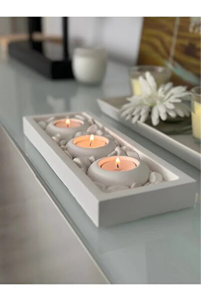 LORDROS Mums Tabaklı Beton Mumluk Taş Dekorasyon Tealight Mumluk (MUMLAR VE T...