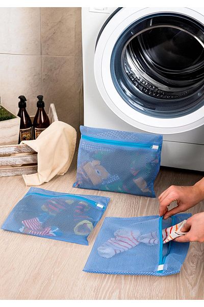 STOREMAX Ntwork 3 Pieces Baby and Children Socks Washing Net Blue Art 1087243
