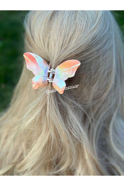 QUEEN AKSESUAR Shiny Metallic Look Gradient Brown White Large 3D Butterfly Snap Buckle