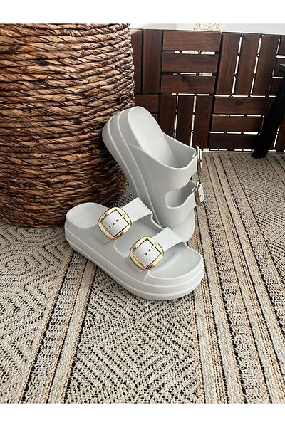 Behtah Kundura High Double Buckle Thick Soled Slide Slippers Garden Beach Pool Sea Summer Daily Slippers