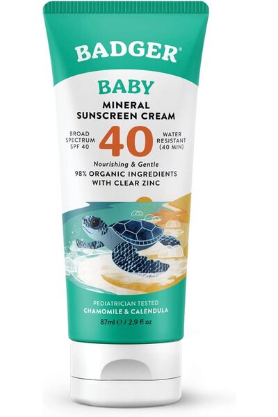 Badger SPF 40 Baby Reef Safe Natural Mineral Sunscreen Cream, Clear Zinc Oxide, Chamomile, 2.9 fl oz