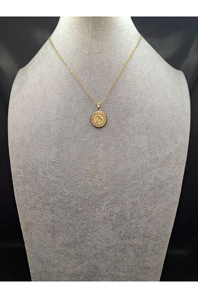 Han Ticarethane Gold Color Round Model Sagittarius Steel Necklace