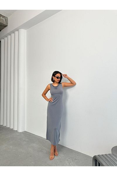 fhk atelier Women's Sandy Open Waist Slit Long Dress