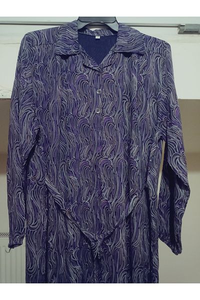 hoaryage Rochie de mamă 100% viscoză, cu mâneci lungi, cu nasturi, cu guler cu centură, rochie de rugăciune