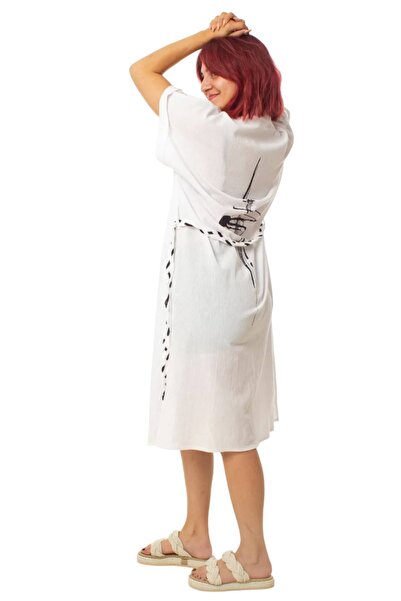 İZMİR ASKERİ MALZEME Wooden Print Linen Woven White Color Signature Pattern K...