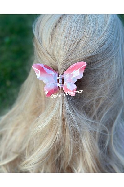 QUEEN AKSESUAR Bright Metallic Look Gradient Red White Big 3D Butterfly Snap Buckle
