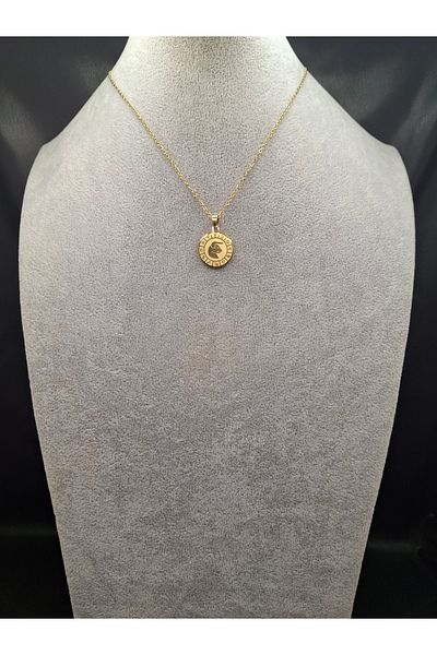 Han Ticarethane Gold Color Round Model Taurus Steel Necklace
