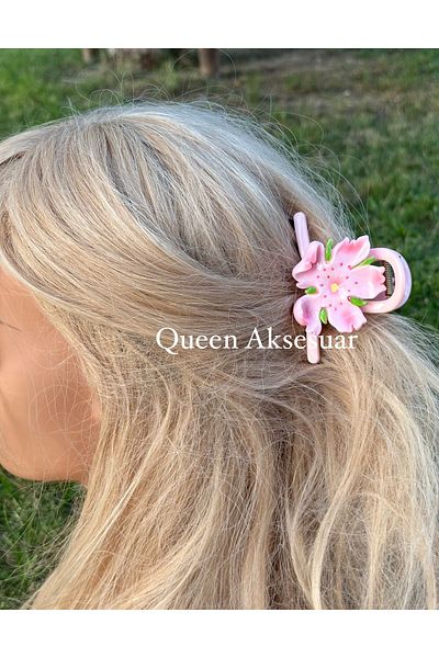 QUEEN AKSESUAR Luxury Trend New Pink 3D Sakura Cherry Japanese Flower Pink Floral Bone Snap Buckle