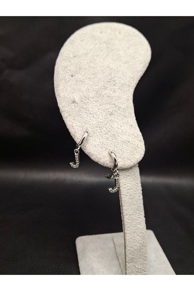 Han Ticarethane Silver Color Stone Letter J Earrings