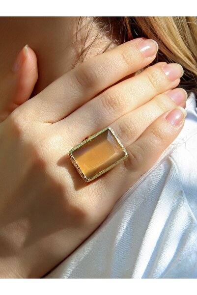 esha Kedi Gözü Cam Kadın Ayarlanabilir Altın Kaplama Yüzük Açık Kahverengi euy69ak