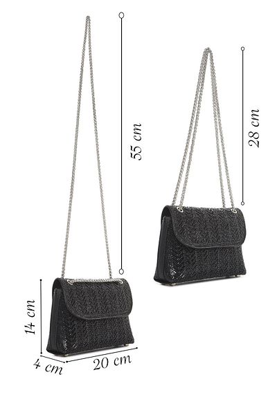 Derimod Women's Black Long Strap Stone Mini Portfolio Evening Dress Bag 25Sbd2978Ts