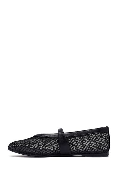 Derimod Women's Black Mesh Buckle Ballerinas 25Sfe485114